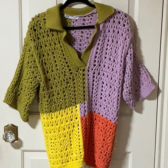 Zara Sweaters - Zara Multicolor Knit Cardigan - Purple, Green, Orange, Yellow